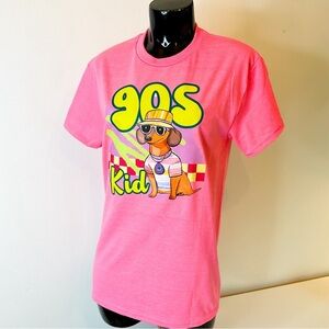 HANDMADE Doxie "90s Kid" Retro Neon Pink Tee